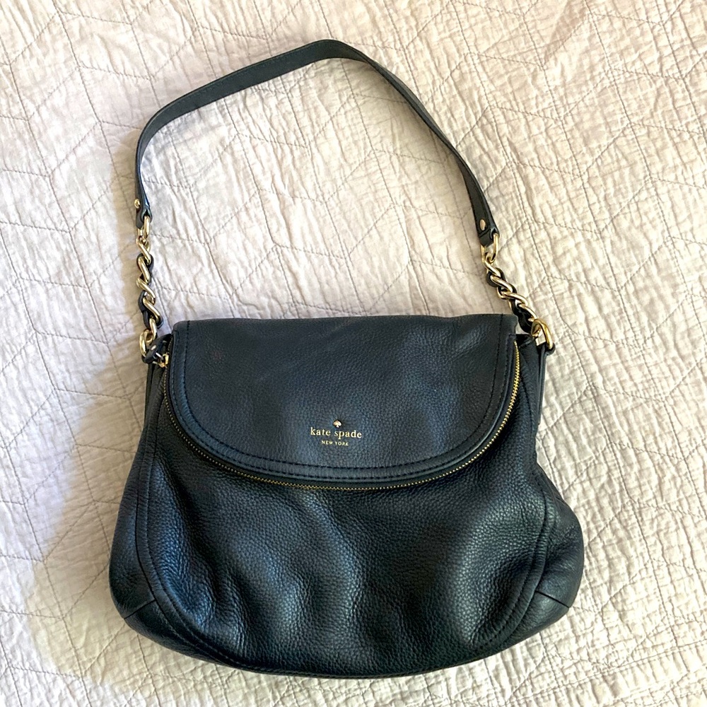 Kate Spade Black Leather Shoulder Bag with Gold Accents